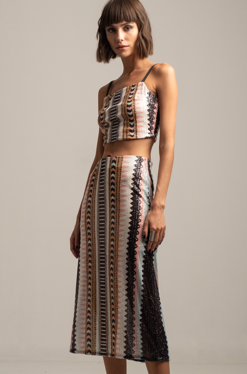 LUCID SEQUIN MIDI SKIRT