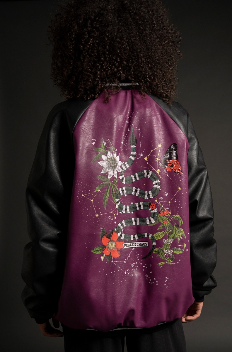 SERPENT BOMBER-Black&Purple Eco Leather