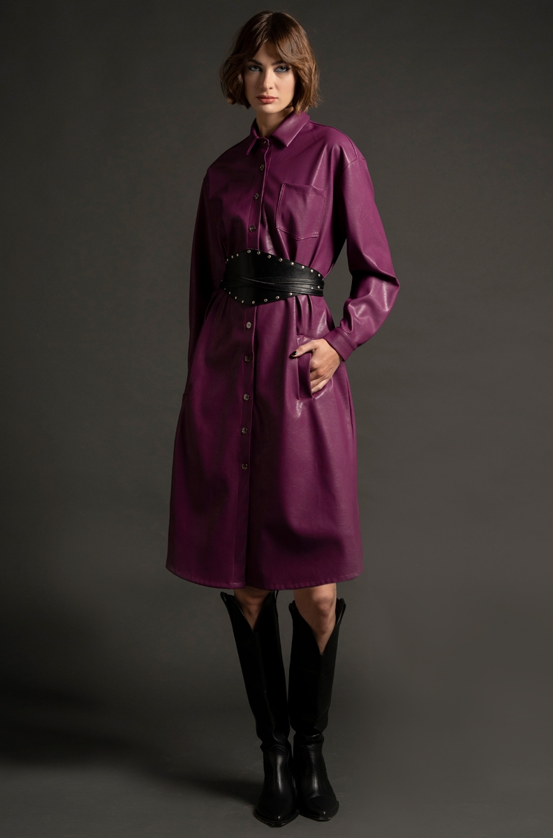 QUILI SHIRT DRESS-Eco Leather